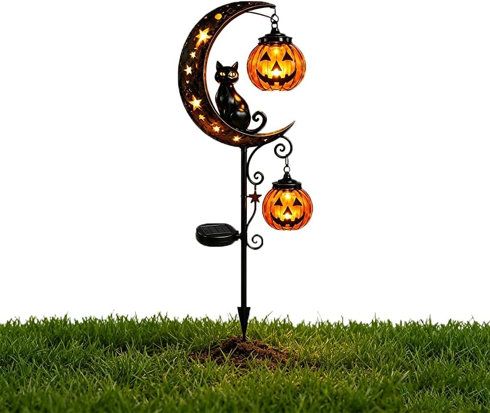 Solar Halloween Black Cat Pump - Outdoor Lighting Black review and price