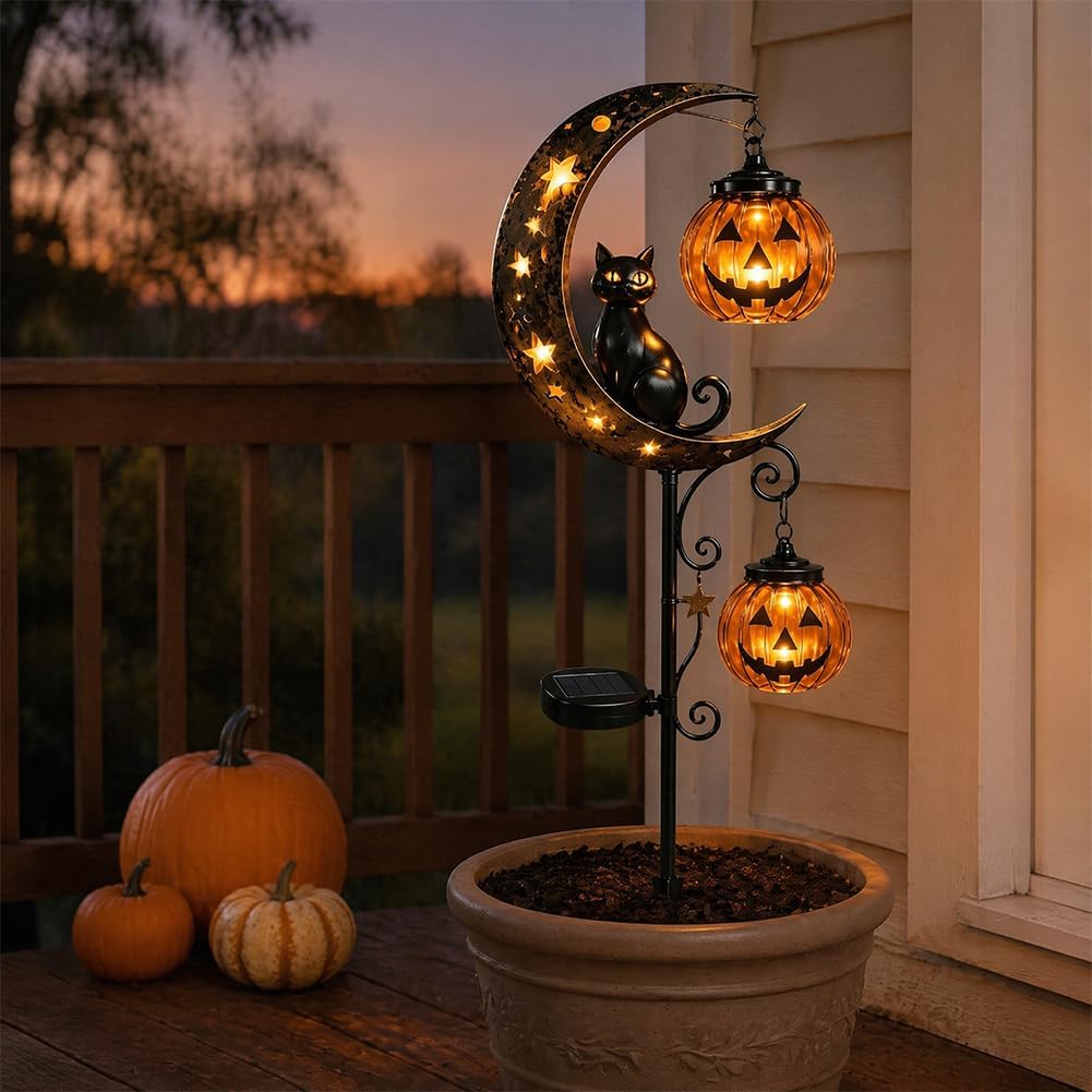 Solar Halloween Black Cat Pump - Outdoor Lighting Black review and price
