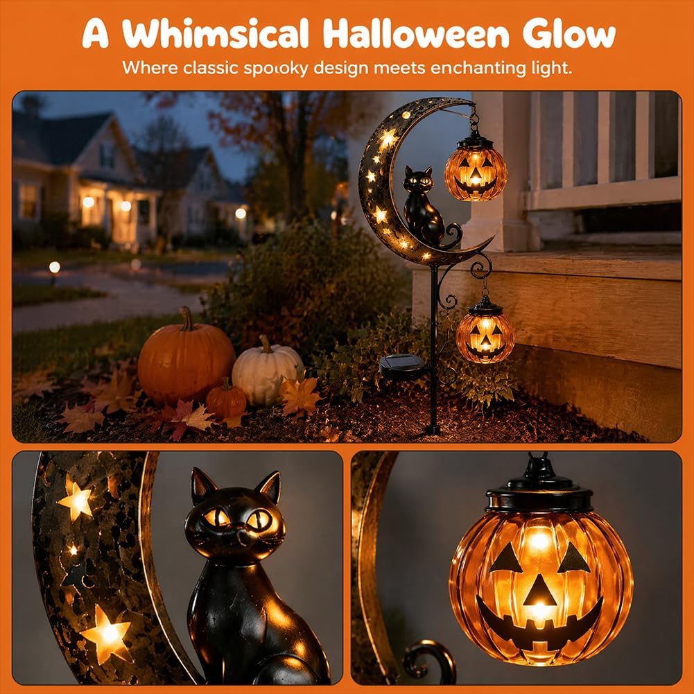 Solar Halloween Black Cat Pump - Outdoor Lighting Black review and price