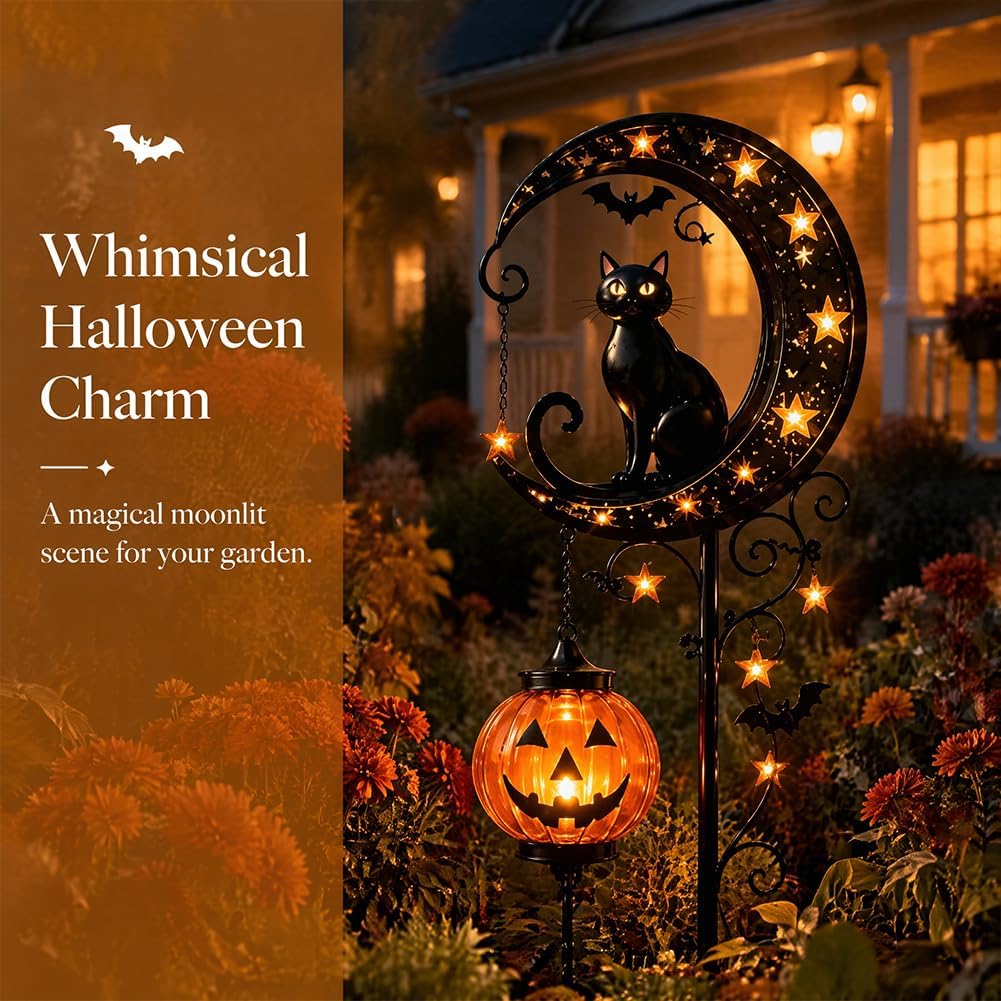 Solar Halloween Black Cat & Pu - Outdoor Lighting Black review and price